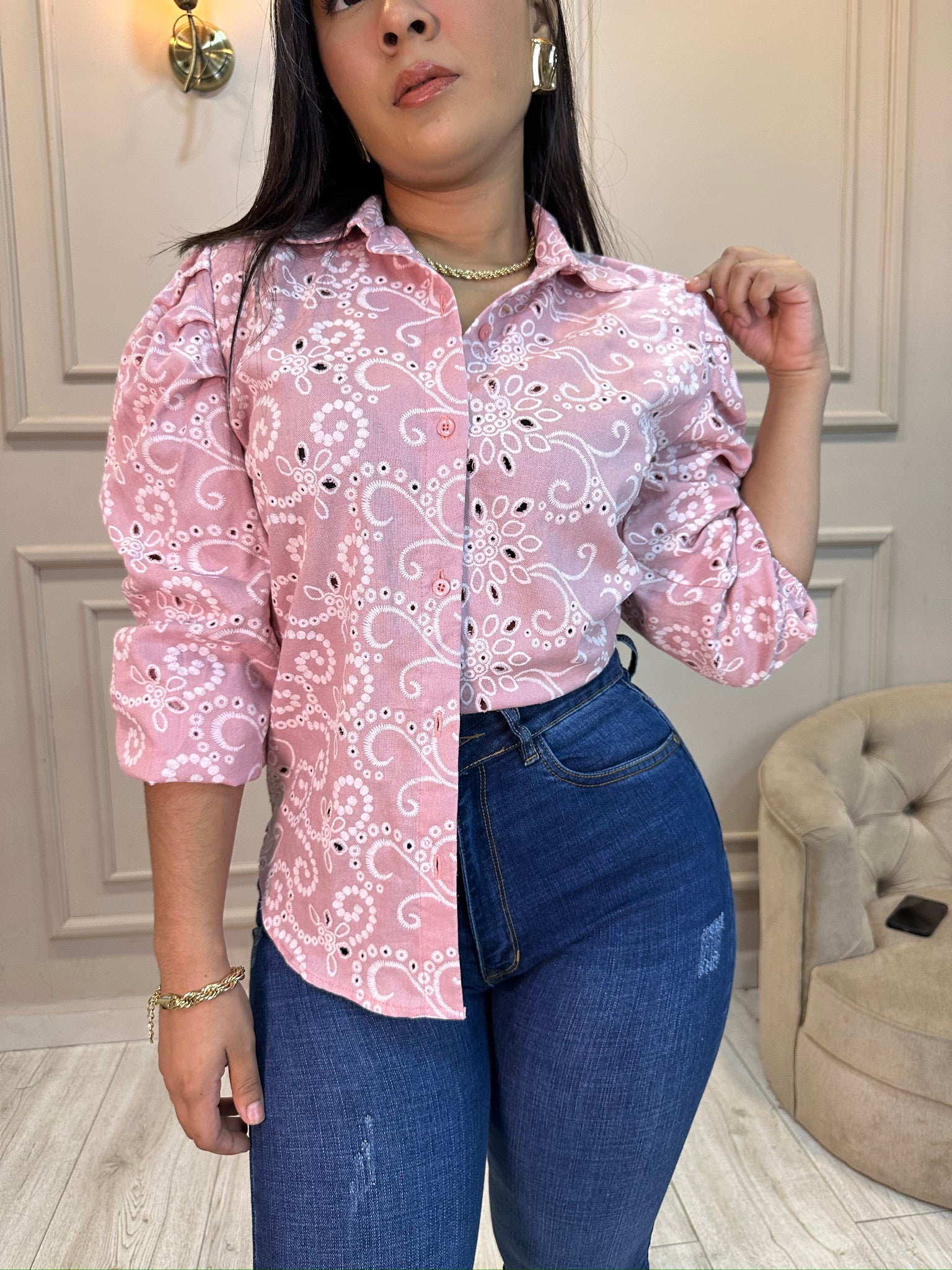 CAMISA MANGA GLOBO OJALILLO